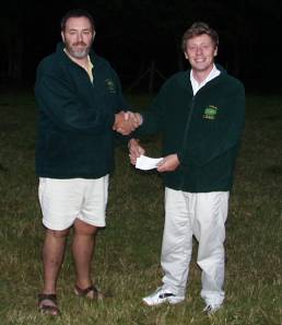 ARC2000 Treasurer presenting HBRO Chairman with a cheque for the small surplus achieved in the competition